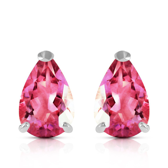 14K. GOLD STUD EARRING WITH NATURAL PINK TOPAZ (White Gold)